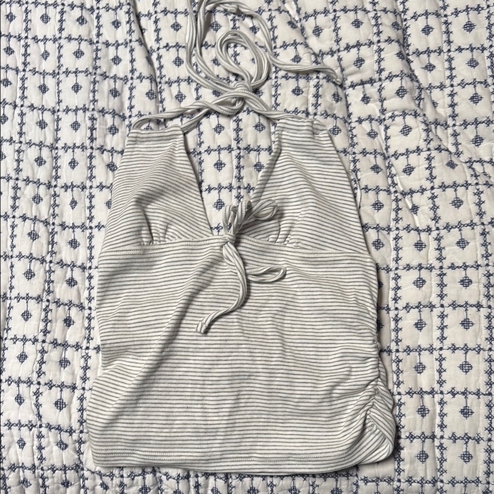 Edikted Gray White Tie Shoulder Ruched Tank Top